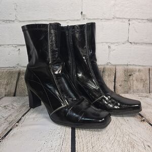 FRANCO SARTO CAMILLE BLACK PATENT LEATHER ANKLE BOOT WOMENS SIZE 6
